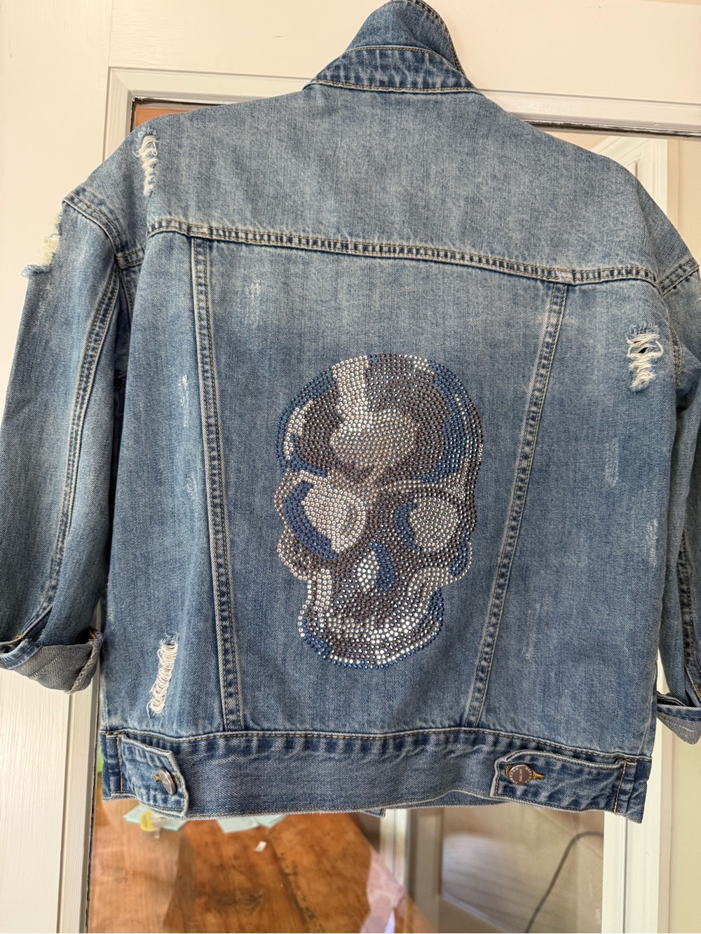 Women’s Hipchik Couture Denim Jacket w: Crystal Sugar Studded Skull Small